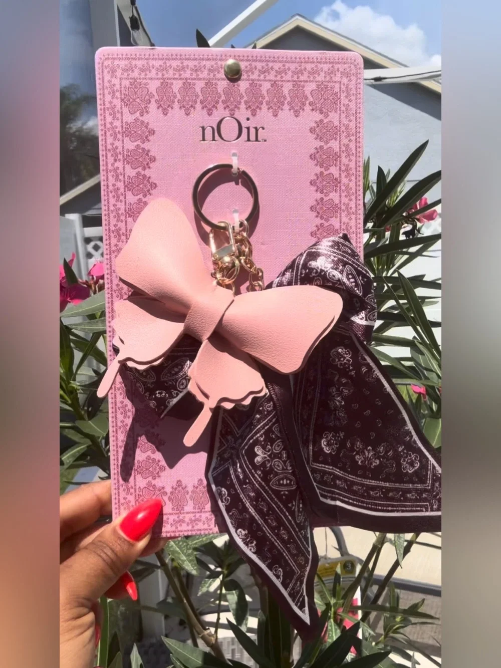 Pink Butterfly & Black Paisley Scarf Keychain-NIB